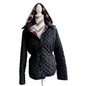 Harve Benard HB Quilted Chore Coat Jacket Vintage Medium Flannel Lined Black